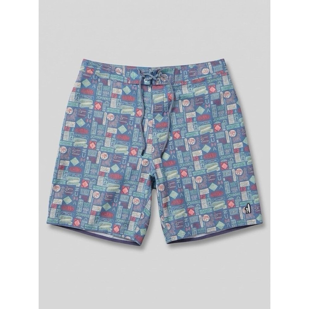 johnnie-O Mens XL Half-Elastic Swim Trunks Board Shorts Surf Patch Sticker Print